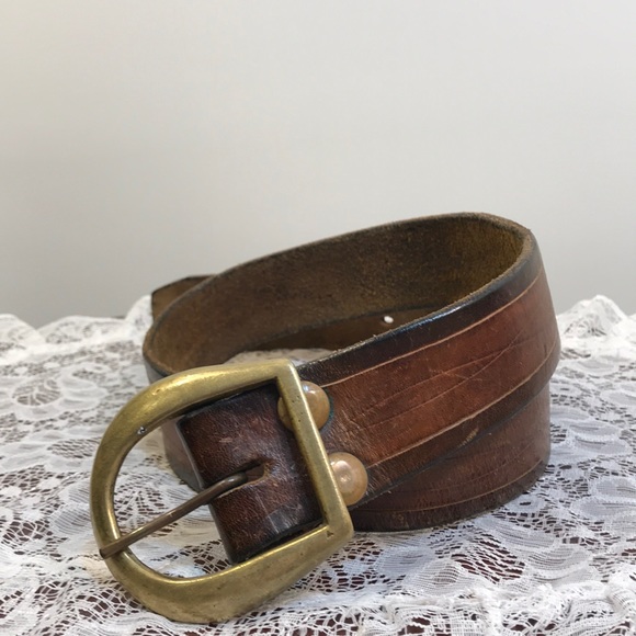Vintage Leather Unisex Belt Brown black sol brass main image 6